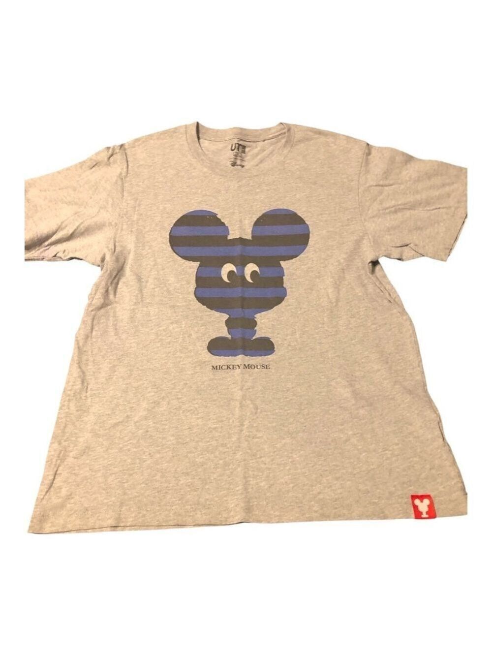 Disney Mickey Mouse Grey Blue Striped Short Sleeve Tee M